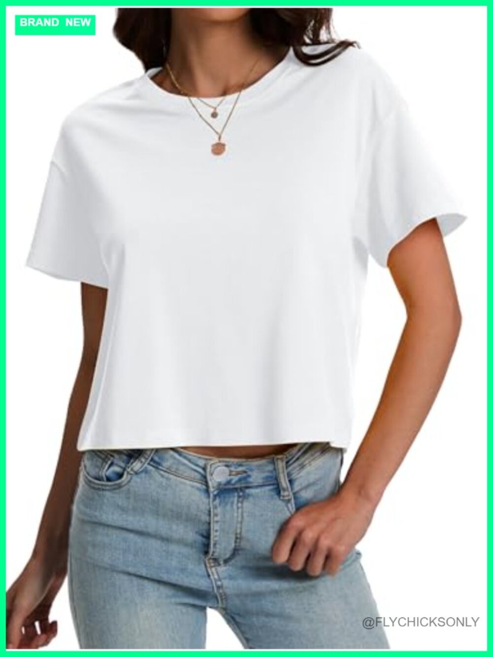 Cotton Blend Crop Top Loose Fit Short Sleeve Crew Neck Tee